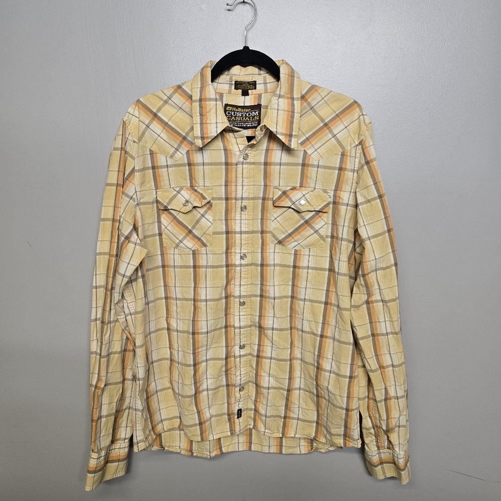 Hollister Men's Pearl Snap Button Down Cowboy Western Shirt Yellow Size XL
